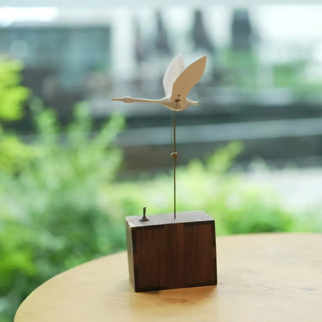 Handcrafted Walnut Swan Automaton - Elegant Motion Art for Desk & Home Decor